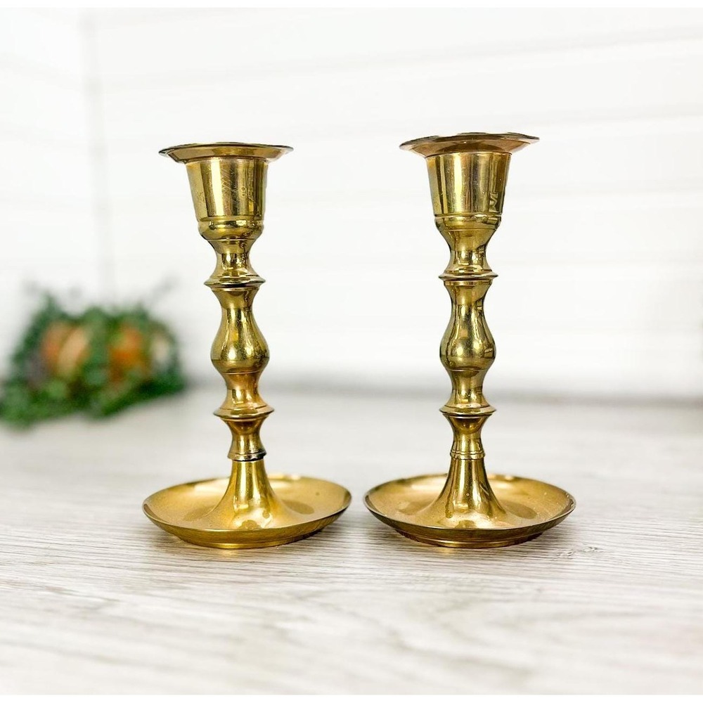 Vintage Brass Candlestick Set: Mid-Century Long Stem Candle Holders